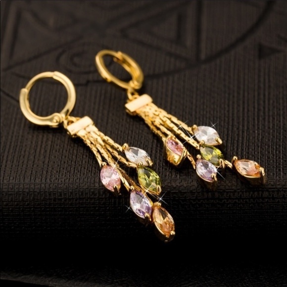 Marquis drop morganite peridot tanzanite earrings - Picture 2 of 4